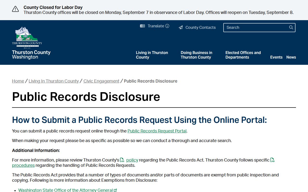 Thurston County residents directory public records request