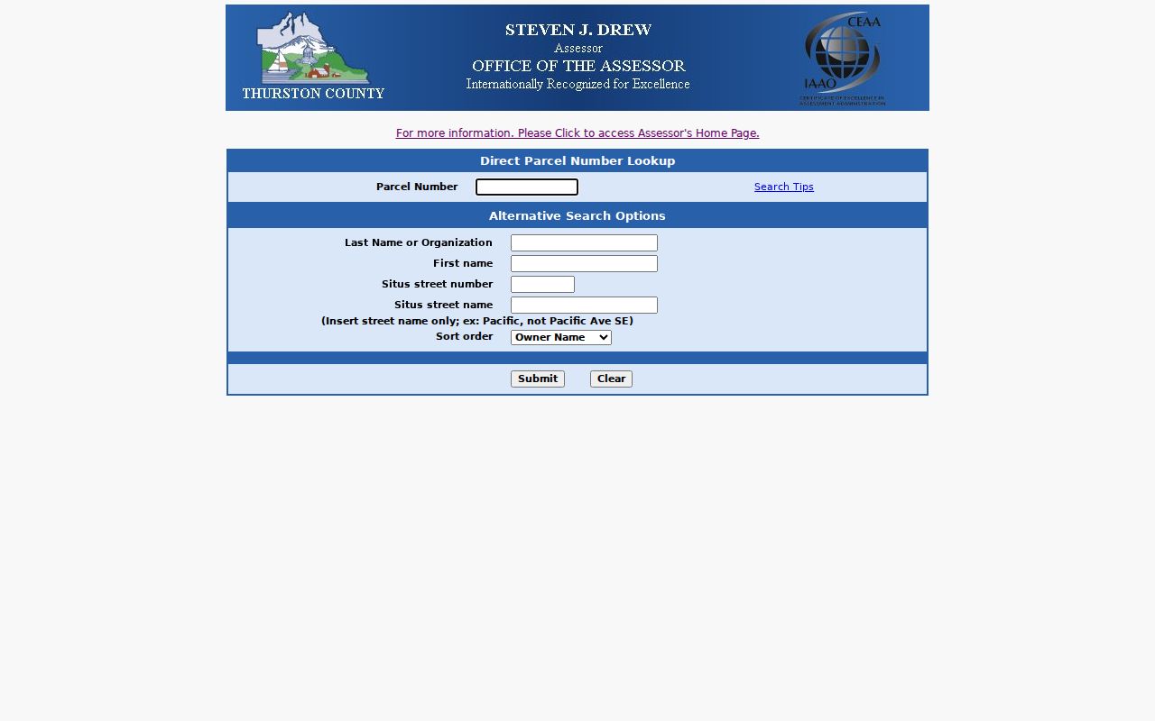 Thurston County residents directory A+ parcel search